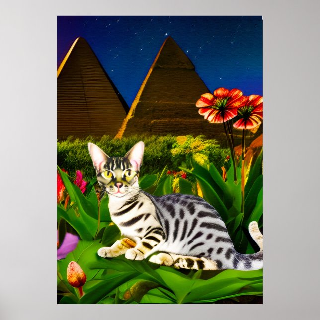 Poster Chat au mau égyptien dans un jardin de minuit (Devant)