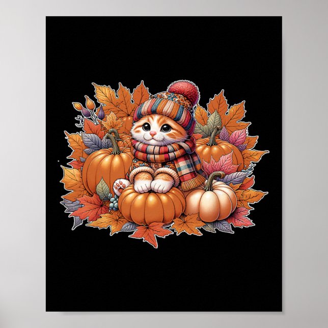 Poster Chat-automne-feuille-bonjour-automne-chat-chaton-a (Devant)
