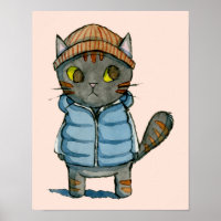Chat avec Beanie et Aquarelle du gilet de bas