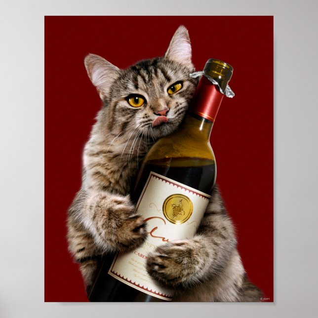 Poster Chat Avec Bouteille De Vin (Devant)