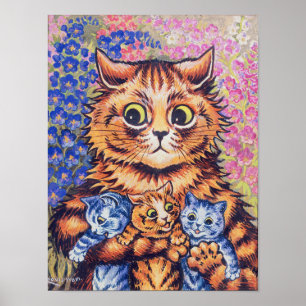 Poster Chat avec chatons, Louis Wain