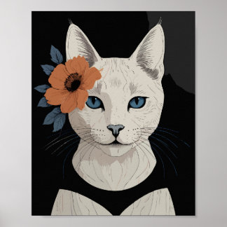 Poster Chat avec fleur d'orange