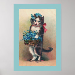Poster "Chat avec Forget-me-Nots 2" Vintage