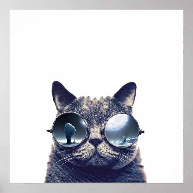 Poster Chat avec lunettes de soleil cool (Devant)