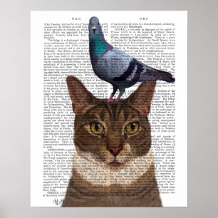 Poster Chat avec pigeon sur tête
