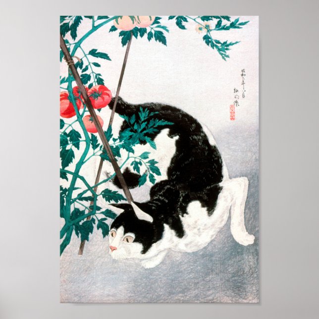 Poster Chat avec Plante tomate (1931) par Hiroaki Takahas (Devant)