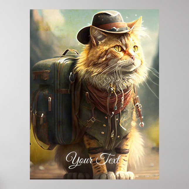Poster Chat avec un sac à dos. (Devant)