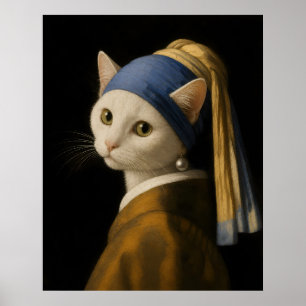 Poster Chat avec une perle d'oreille