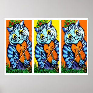 Poster Chat avec violon par Louis Wain
