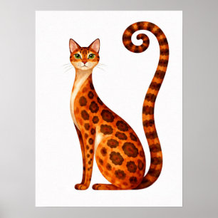Poster Chat Bengal aquarelle fantaisiste