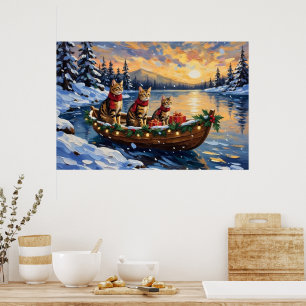 Poster Chat Bengal Noël Bateau Fêtes