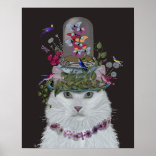 Poster Chat blanc avec cloche papillon