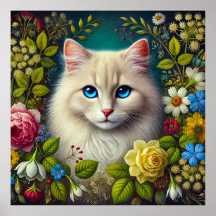Poster Chat Blanc Avec Des Yeux Bleus