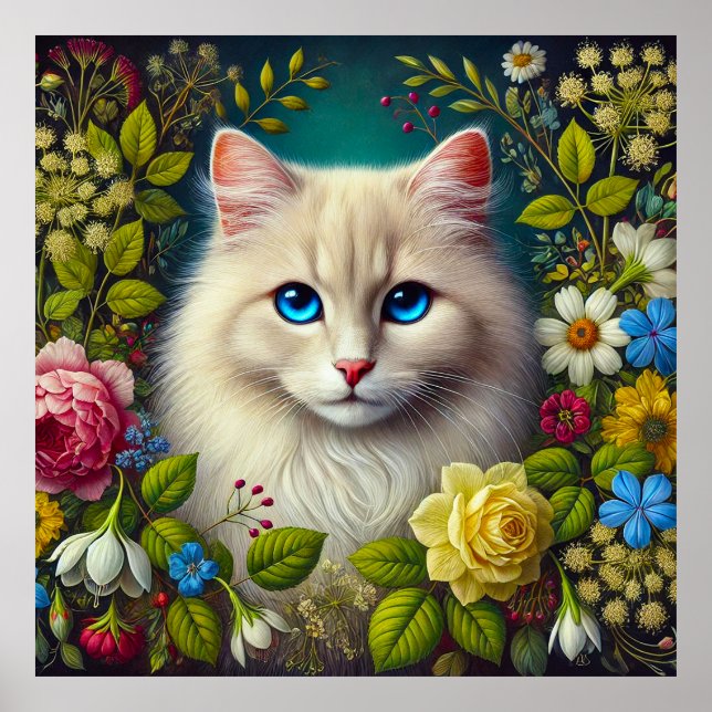 Poster Chat Blanc Avec Des Yeux Bleus (Devant)