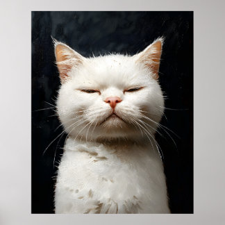 Poster Chat Blanc Drôle avec Attitude, Pas Impressionné –