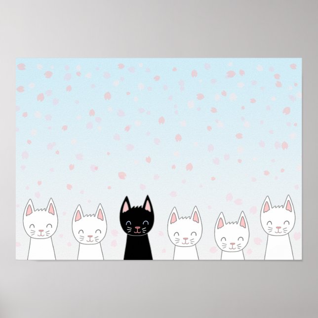 Poster Chat blanc et chat noir (Devant)