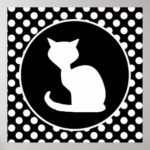 Poster Chat blanc sur Pois noir et blanc