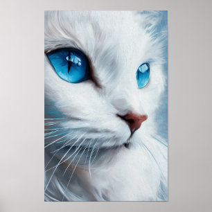 Poster Chat blanc vertical aux yeux bleus