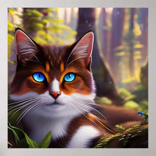Poster Chat bleu à l'oeil dans les bois