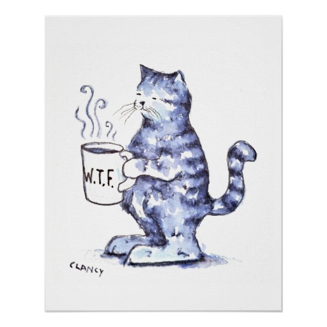 Poster Chat bleu avec muqueuse WTF (Devant)