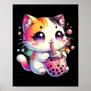 Poster Chat Boba Tea Anime Japonais Kawaii Neko Bubble Te