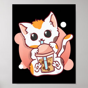 Poster Chat Boba Tea Bubble Tea Kawaii Anime Neko pour fi