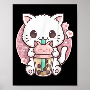Poster Chat Boba Thé aux bulles Boba Thé Kawaii Anime Cha