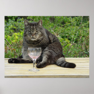 Poster Chat "Bram" sur la table avec un verre de vin