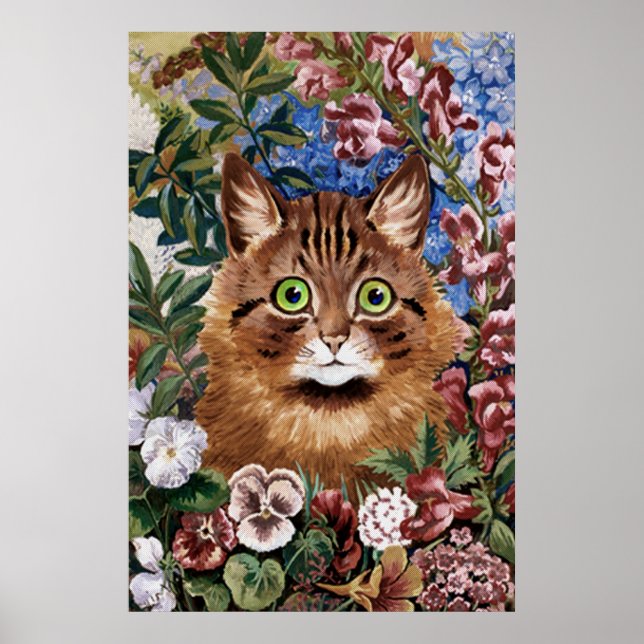 Poster Chat Brown dans l'affiche du jardin Imprimer (Devant)