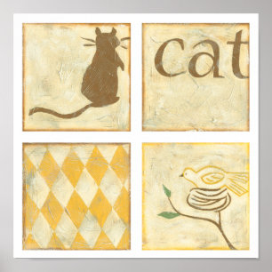 Poster Chat Brown et oiseau jaune par Chariklia Zarris