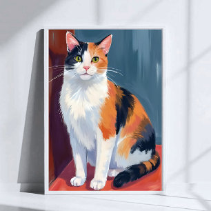 Poster Chat calico   Peinture aquarelle de joli chaton