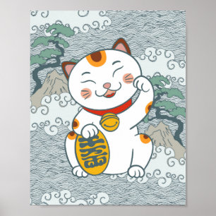 Poster Chat calicot japonais chanceux Maneki Neko Patte
