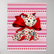 Chat chaton blanc avec le coeur Vintage Valentines