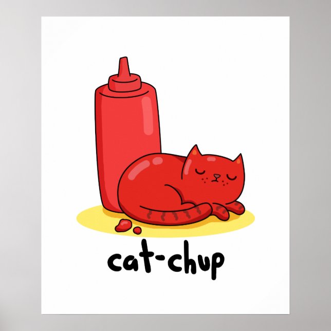 Poster Chat-chup Funny Red Ketchup Pun de chat (Devant)