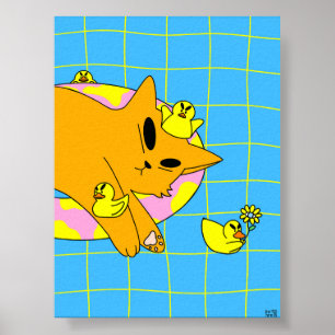Poster Chat Coloré dans la Salle de Bain Piscine