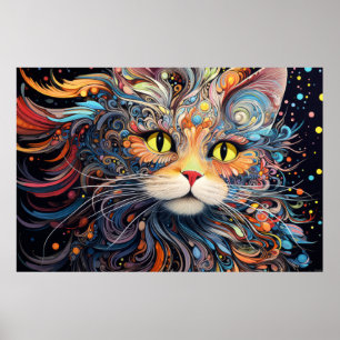 Poster Chat Colorful Animal Enchanter Abstrait