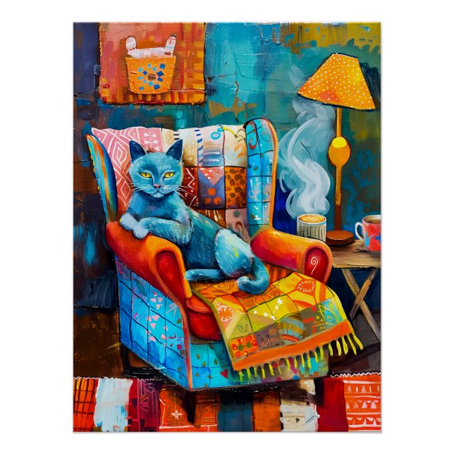Poster Chat confortable dans fauteuil (Devant)