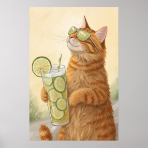 Poster Chat cool avec agrumes : Vibes d'été