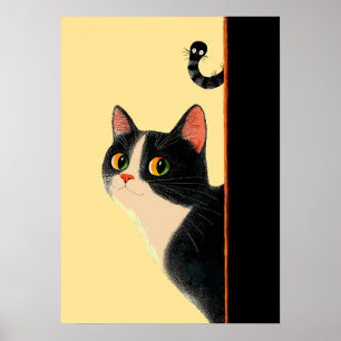 Poster Chat curieux et ver sournois