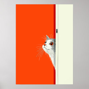 Poster Chat curieux regardant à travers la porte