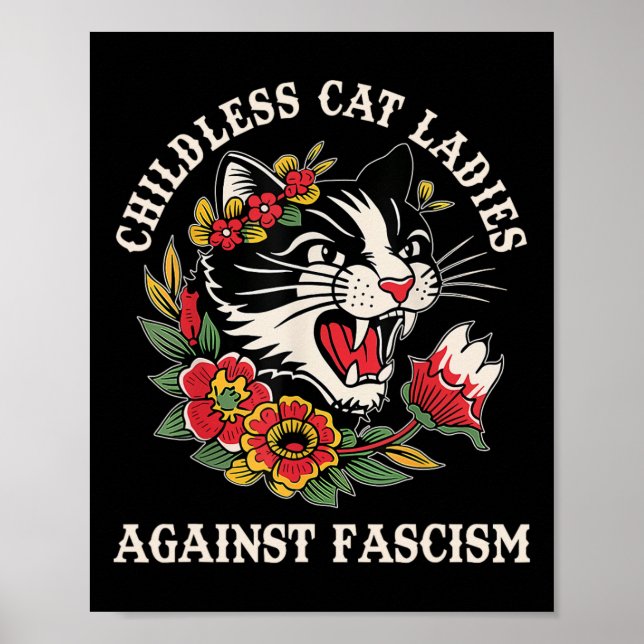 Poster Chat Dames Contre Le Fascisme Drôle Chat Feministe (Devant)