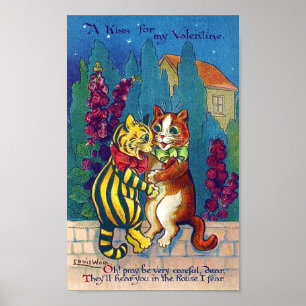 Poster Chat d'amoureux à la Saint-Valentin, Louis Wain