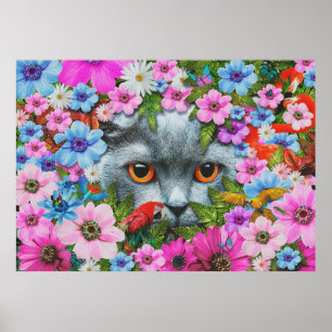 Poster Chat dans la fleur