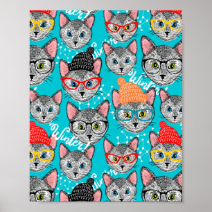 Poster Chat dans le casquette