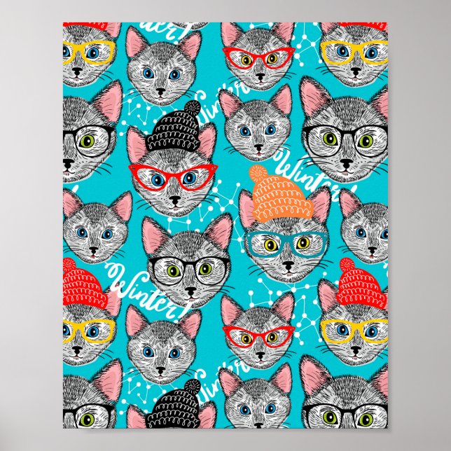 Poster Chat dans le casquette (Devant)