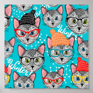 Poster Chat dans le casquette