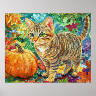 Poster Chat dans le jardin d'automne