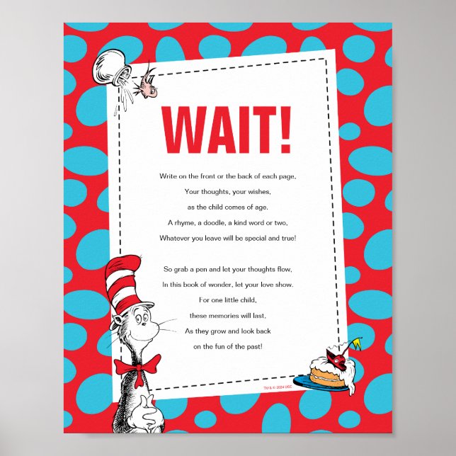 Poster Chat dans le livre Casquette Guest Book Party Sign (Devant)