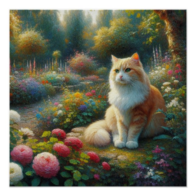 Poster Chat dans le magnifique jardin (Devant)