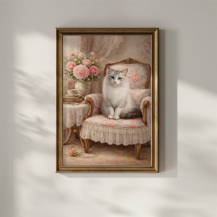 Poster Chat dans un fauteuil floral